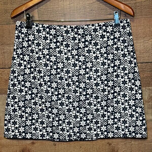 🌻ELODIE Checkered Flower A-Line Mini Skirt Navy White size Large Geometric